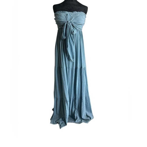 Dresses & Skirts - Elegant Blue Bohemian Strapless Maxi Dress